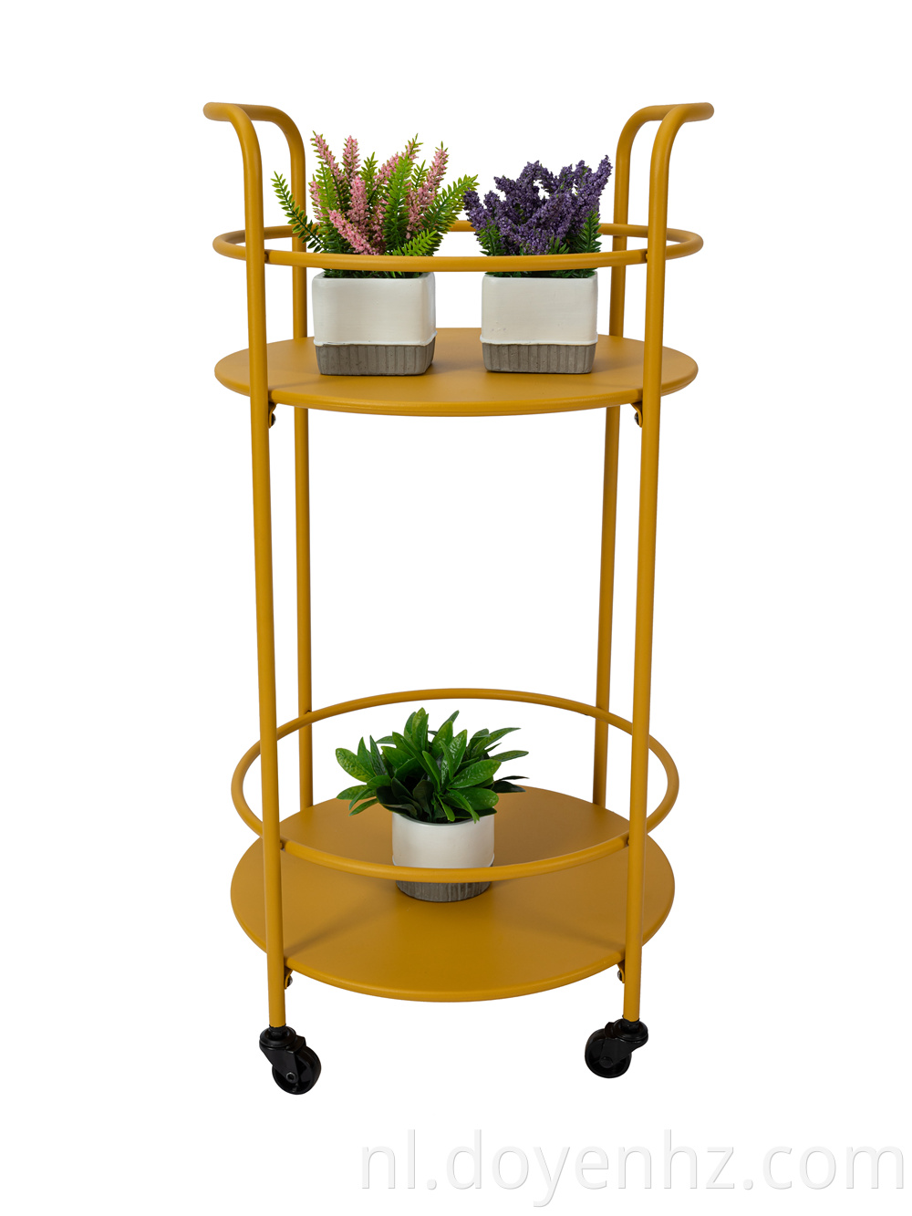2-Tier Metal Round Rolling Cart with Handle
